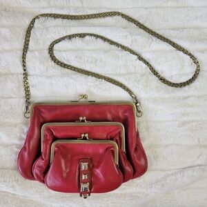 HAYDEN-HARNETT // ltd ed leather gold detail 3 kiss lock chain strap bag